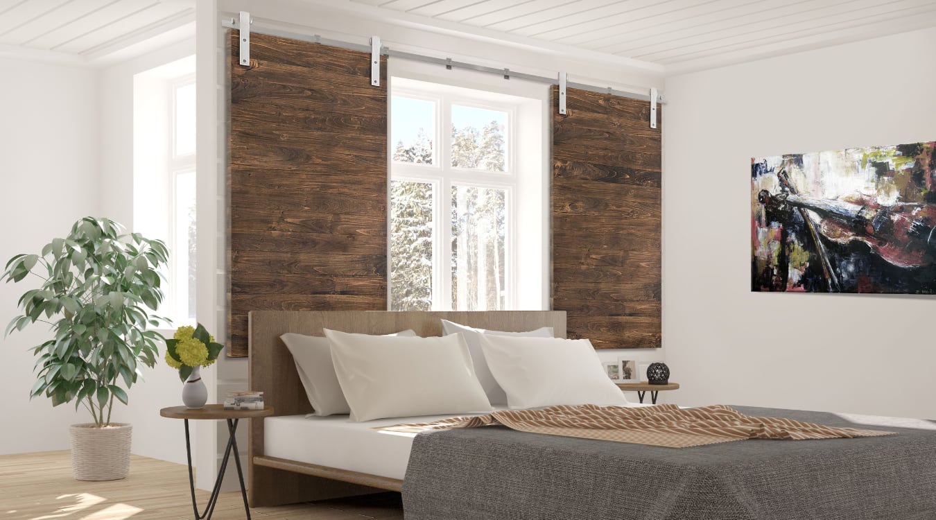 Sliding barn doors in a bedroom